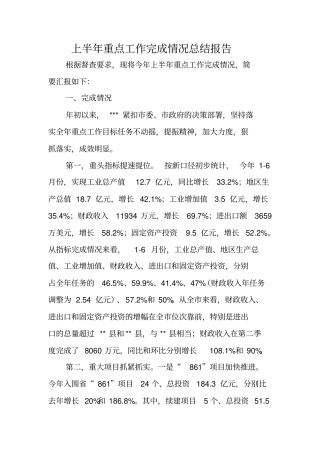 上半年重点工作完成情况总结报告