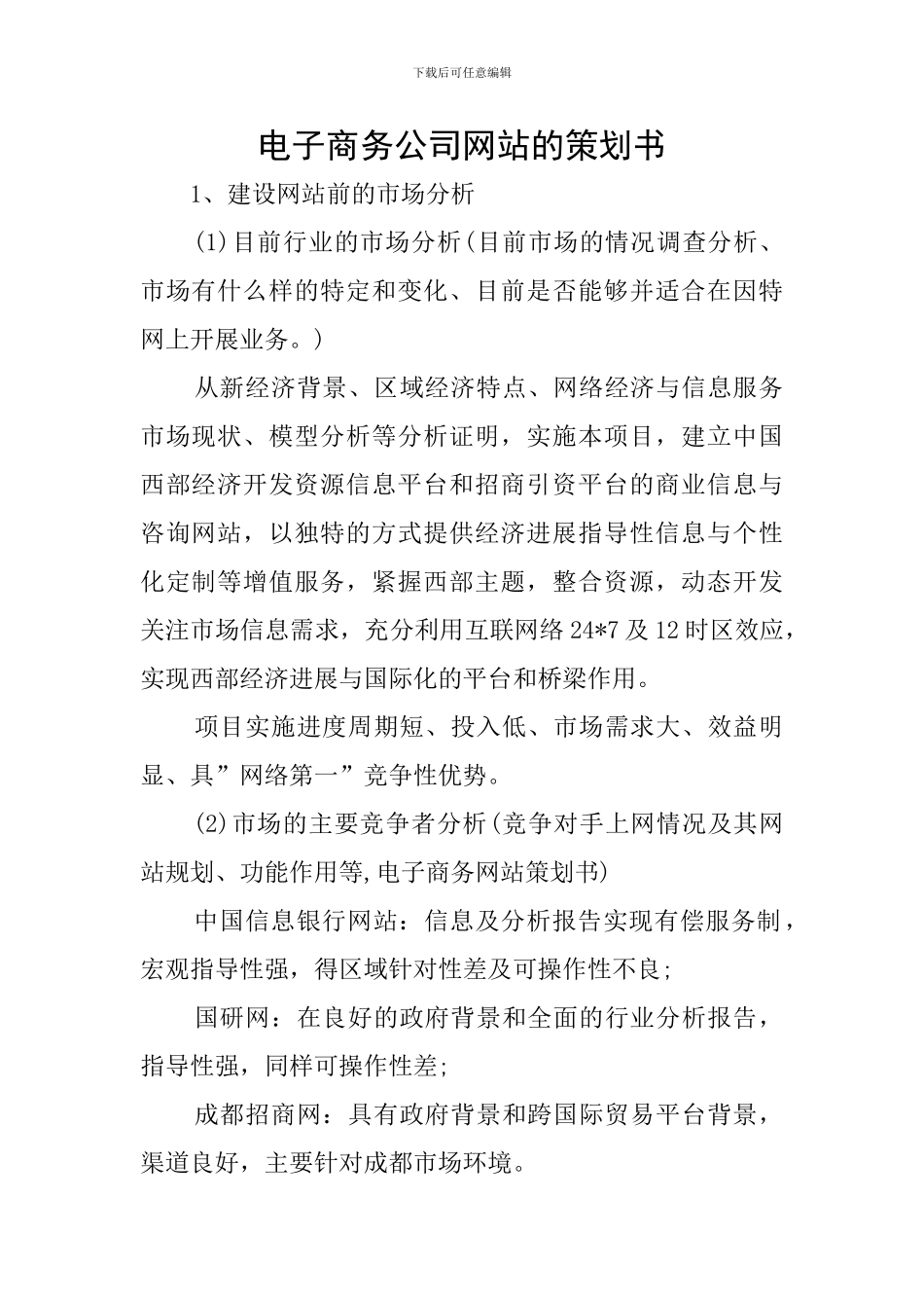 电子商务公司网站的策划书_第1页