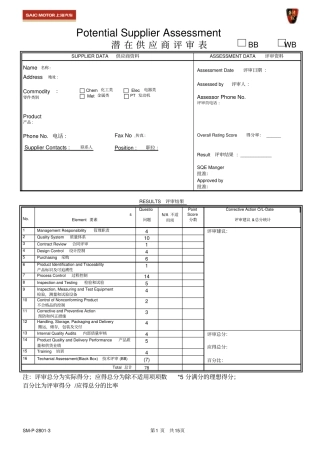 上汽乘用车公司潜在供应商评审表