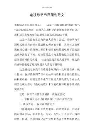 电视综艺节目策划范文