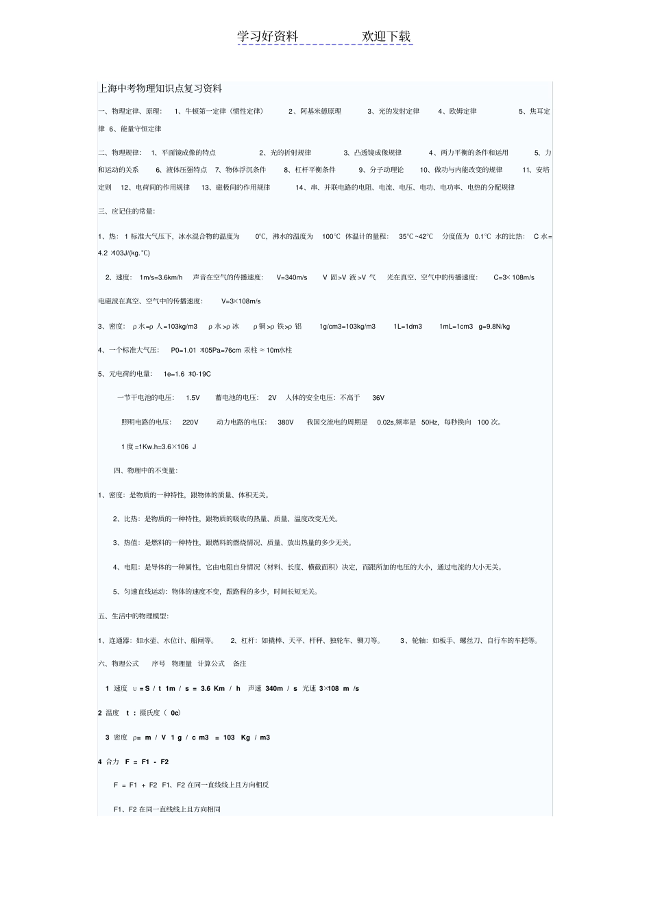 上海中考物理知识点复习资料_第1页