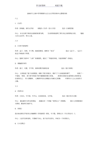 上海中考考纲课内文言文文学常识和中心整理归纳