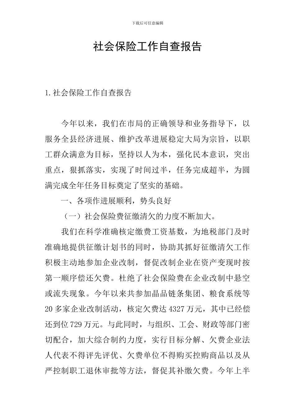 社会保险工作自查报告_第1页