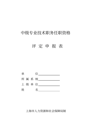 上海区中级职称评定申报表