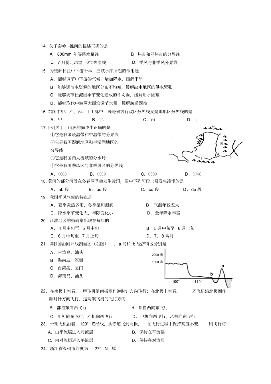 上海华师大二附中地理学习质量自检题_第2页