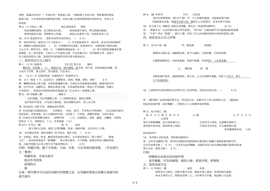 上海卷诗歌鉴赏主观题型归类小结答案_第2页