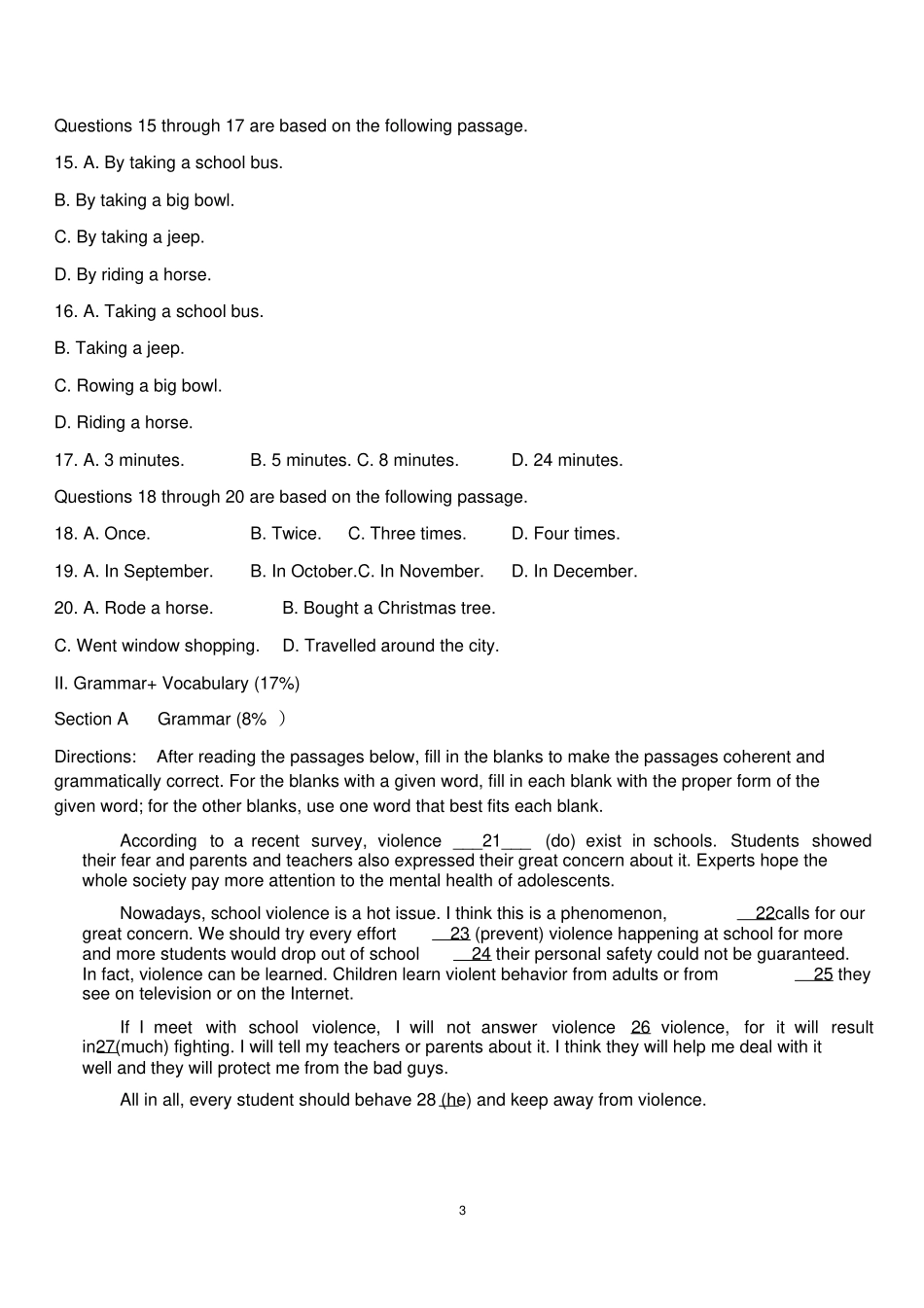 上海名校高二英语期中考试试卷含标准答案和听力音频_第3页