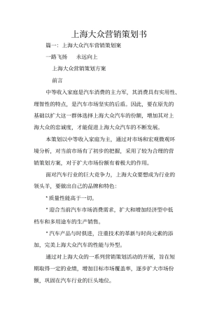 上海大众营销策划书