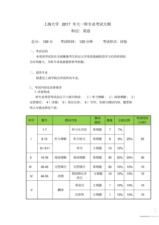 上海大学2017年大一转专业考试大纲