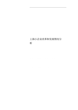 上海小企业改革和发展情况分析