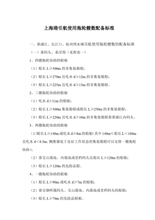 上海港引航使用拖轮艘数配备标准