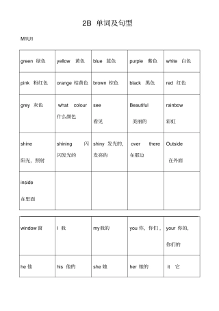 上海版小学二年级下英语单词及句型