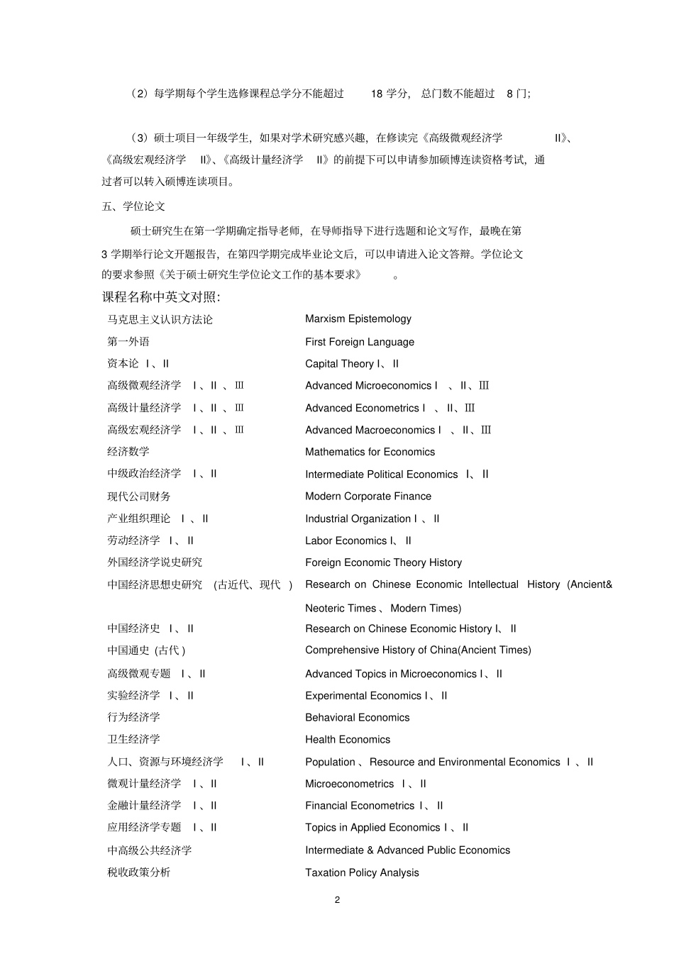 上海财经大学经济学培养计划_第2页