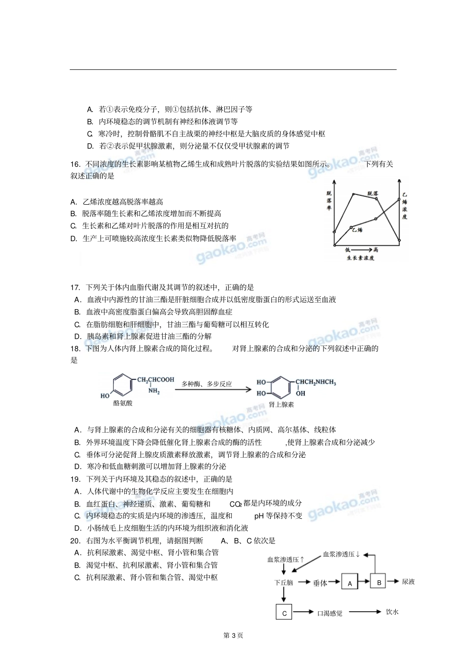 上海闵行中学2018年高三第一学期期中考试生物试题_第3页
