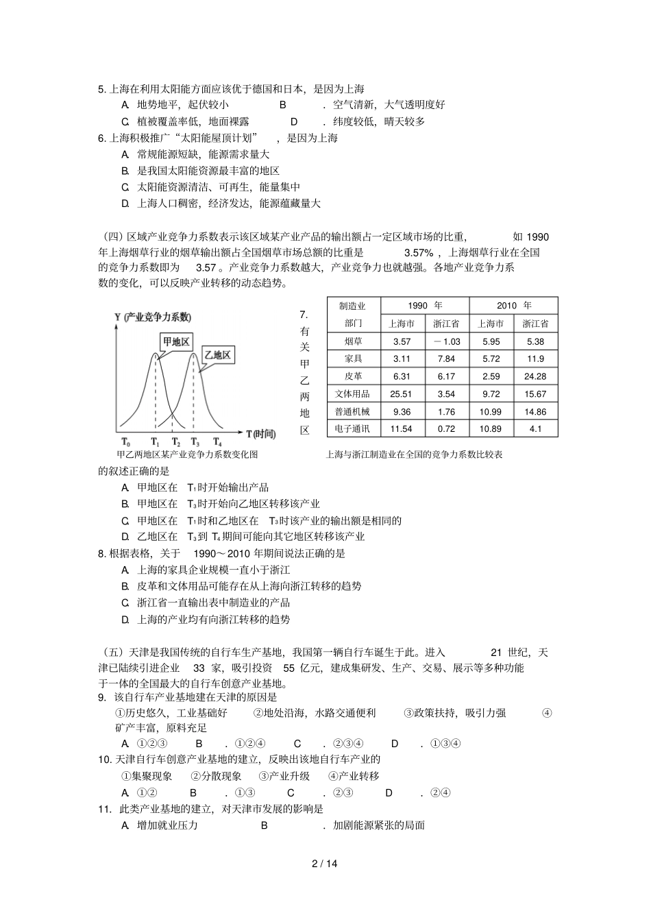 上海闵行区高三月质量调研二模地理试题_第2页