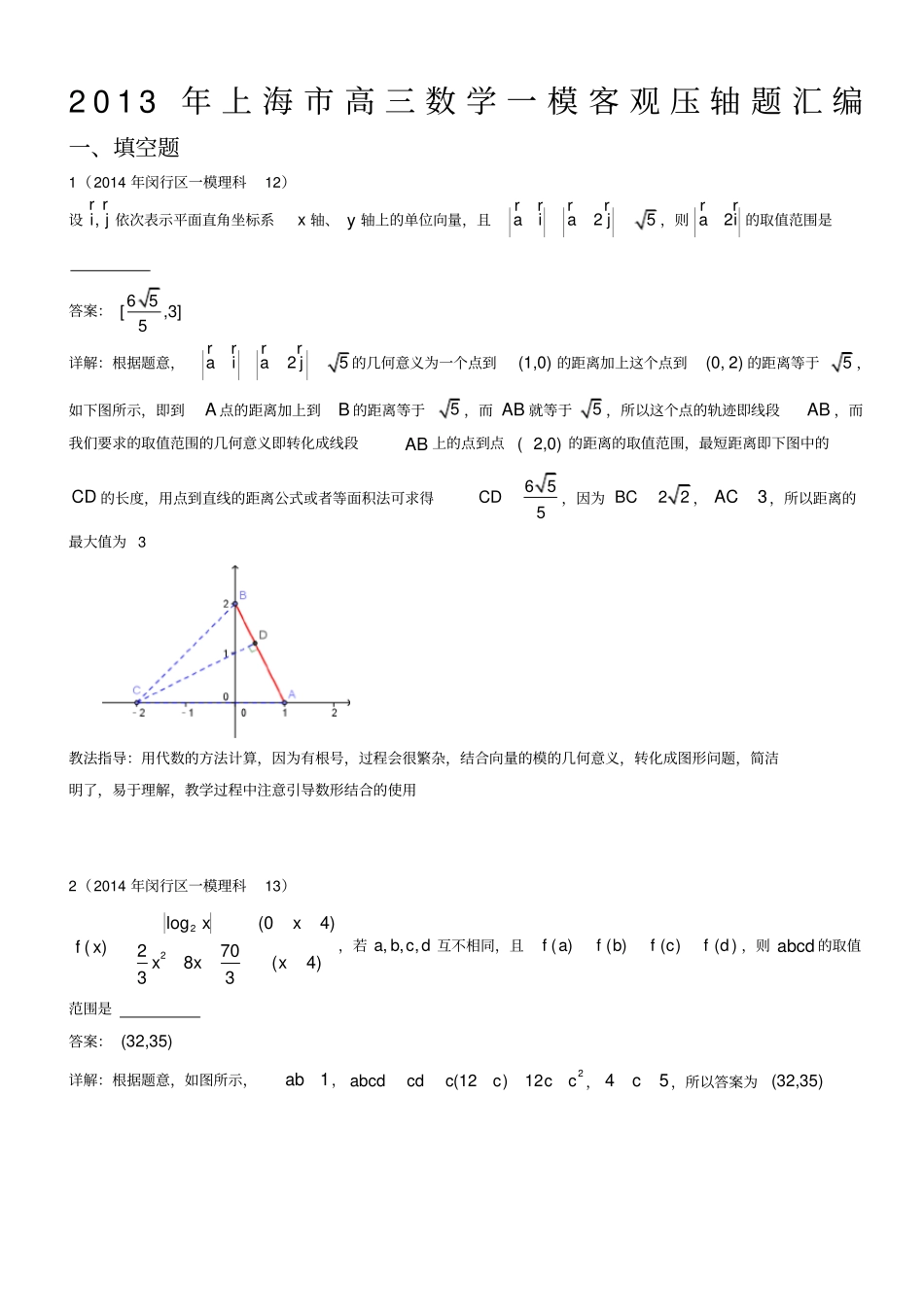 上海高三数学一模填选难题解析_第1页