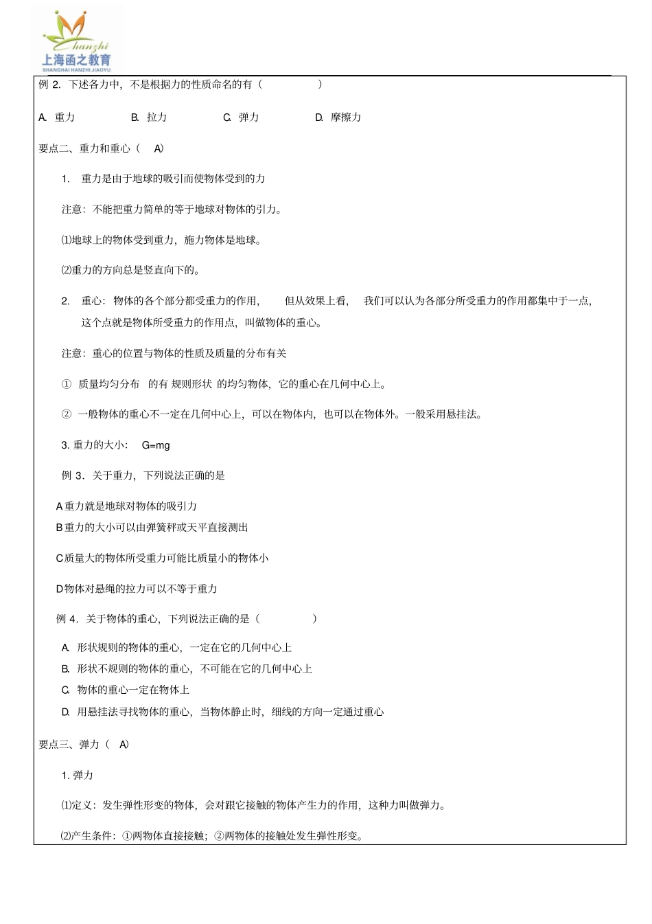 上海高一物理生活中常见的力讲解_第2页