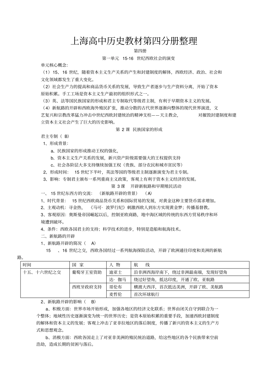 上海高中历史教材第四分册整理_第1页