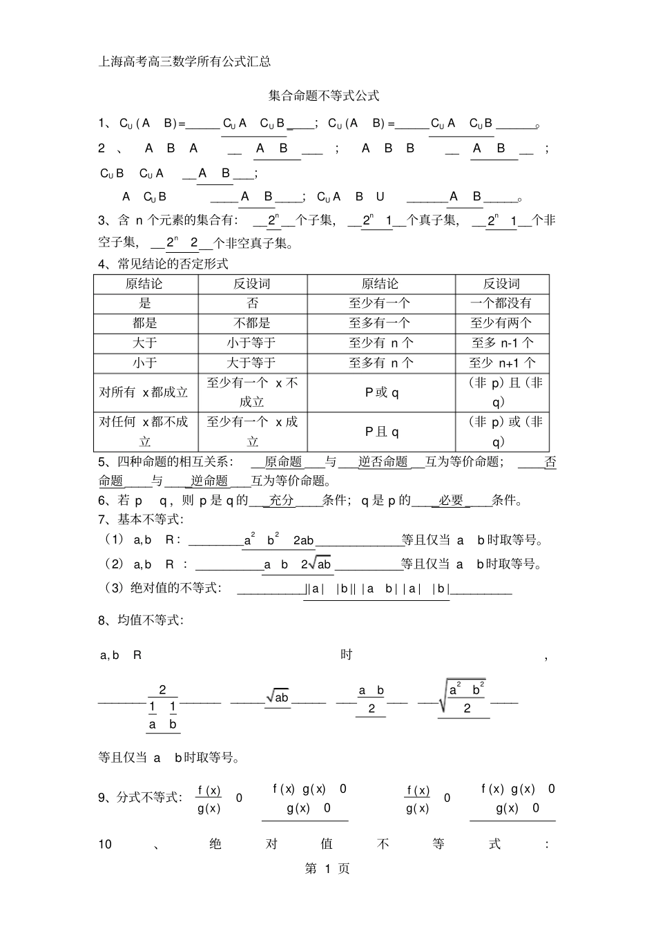 上海高中高考数学所有公式汇总_第1页
