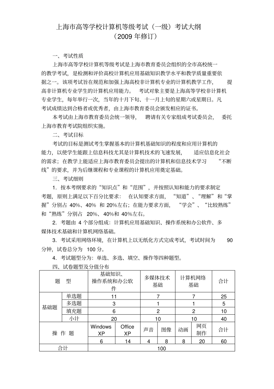 上海高等学校计算机等级考试考试大纲_第1页