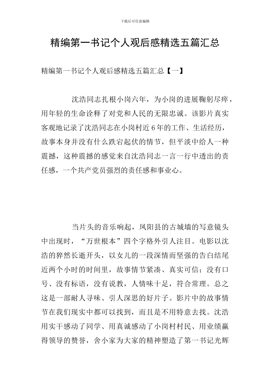 精编第一书记个人观后感精选五篇汇总_第1页