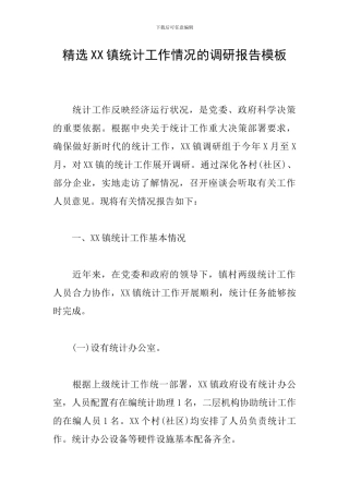 精选XX镇统计工作情况的调研报告模板