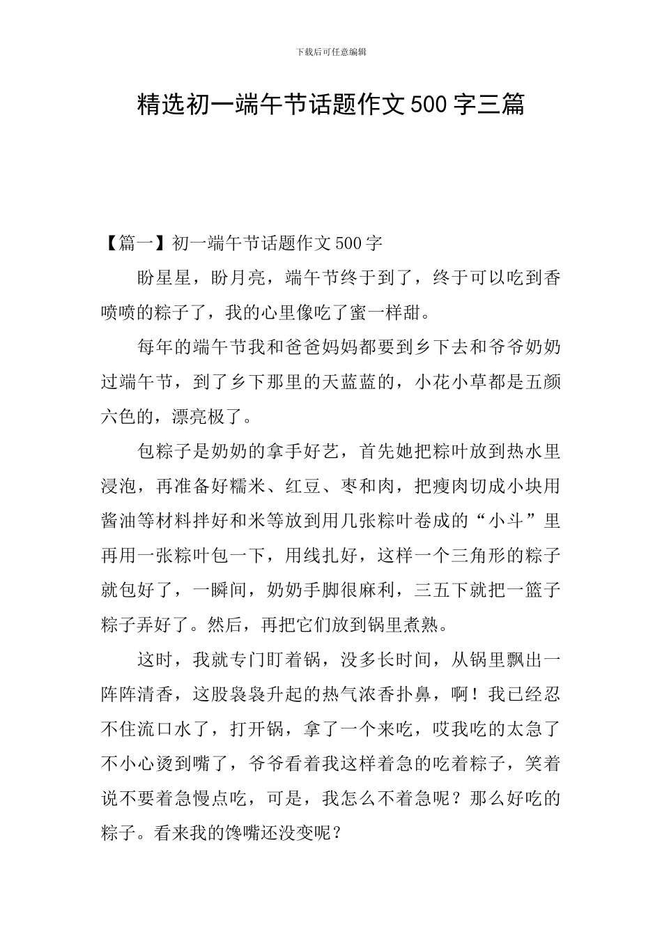 精选初一端午节话题作文500字三篇_第1页