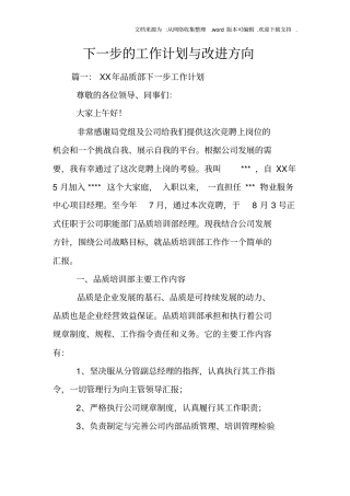 下一步的工作计划与改进方向