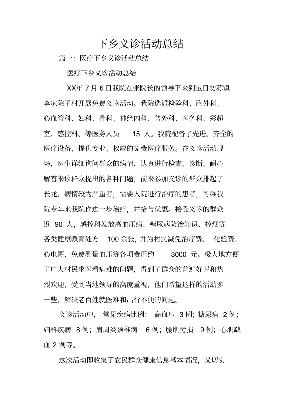 下乡义诊活动总结_第1页