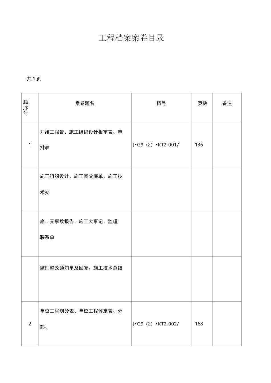 工程档案案卷目录_第1页