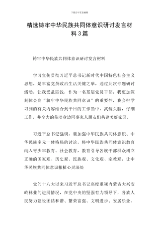 精选铸牢中华民族共同体意识研讨发言材料3篇