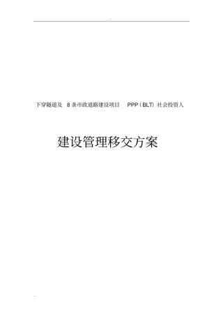 下穿隧道及8条政道路建设项目PPPBLT社会投资人建设管理移交方案
