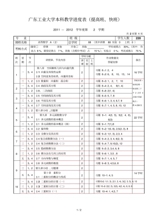 下高等数学A教学进度表提高班快班