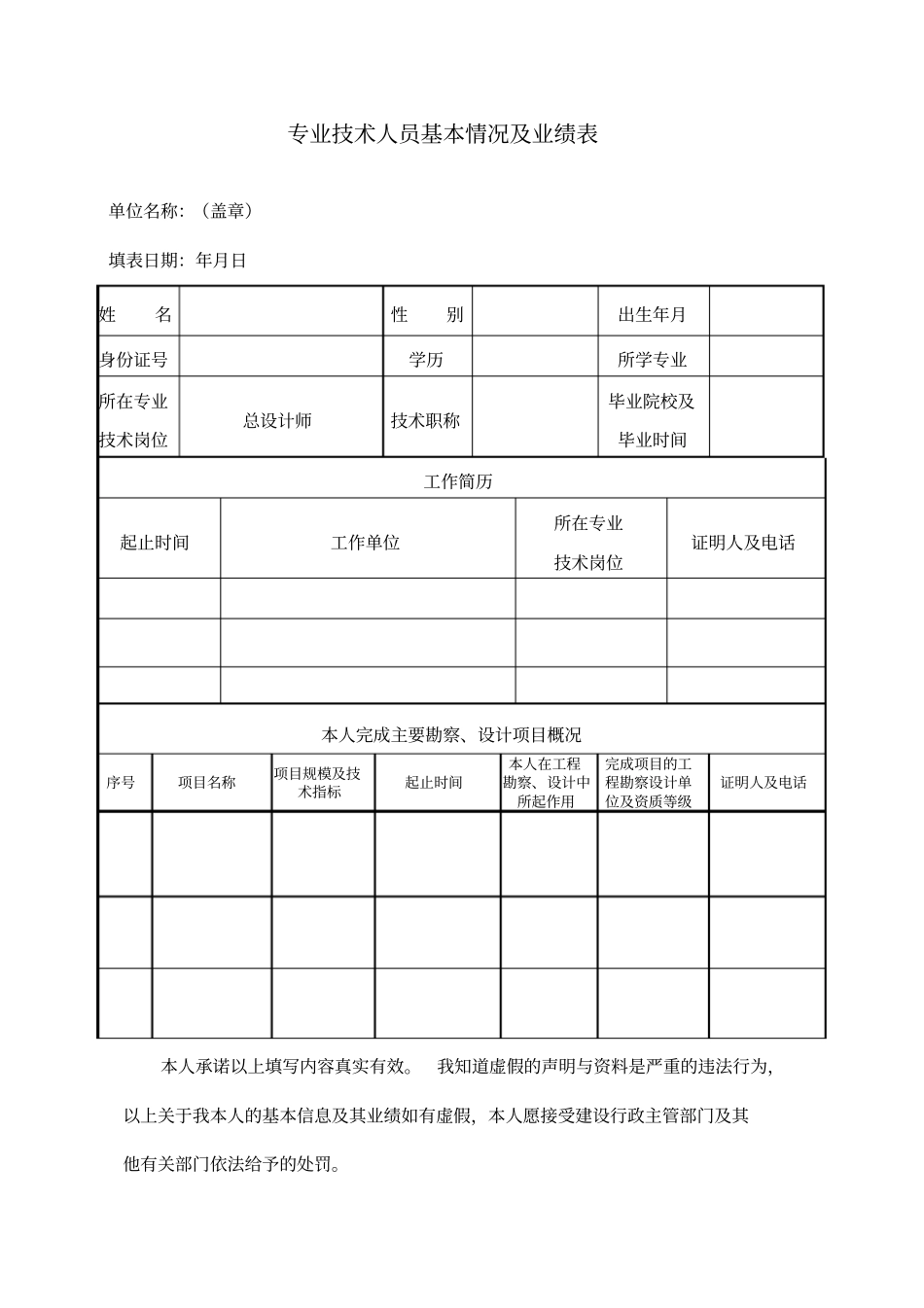 专业技术人员基本情况业绩表_第1页