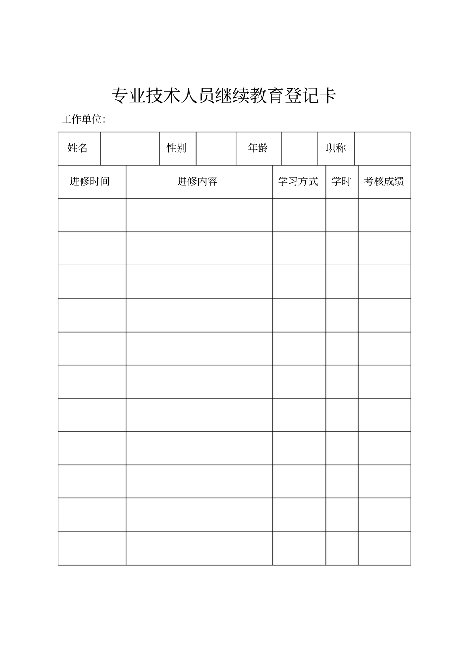 专业技术人员继续教育登记卡_第1页