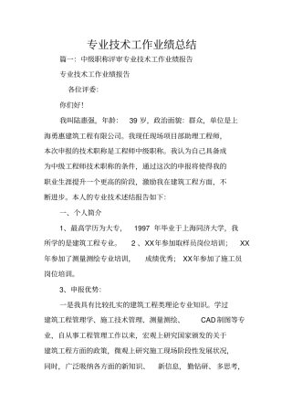 专业技术工作业绩总结