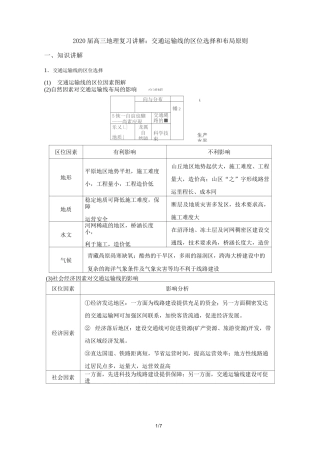 2020届高三地理复习讲解：交通运输线的区位选择和布局原则