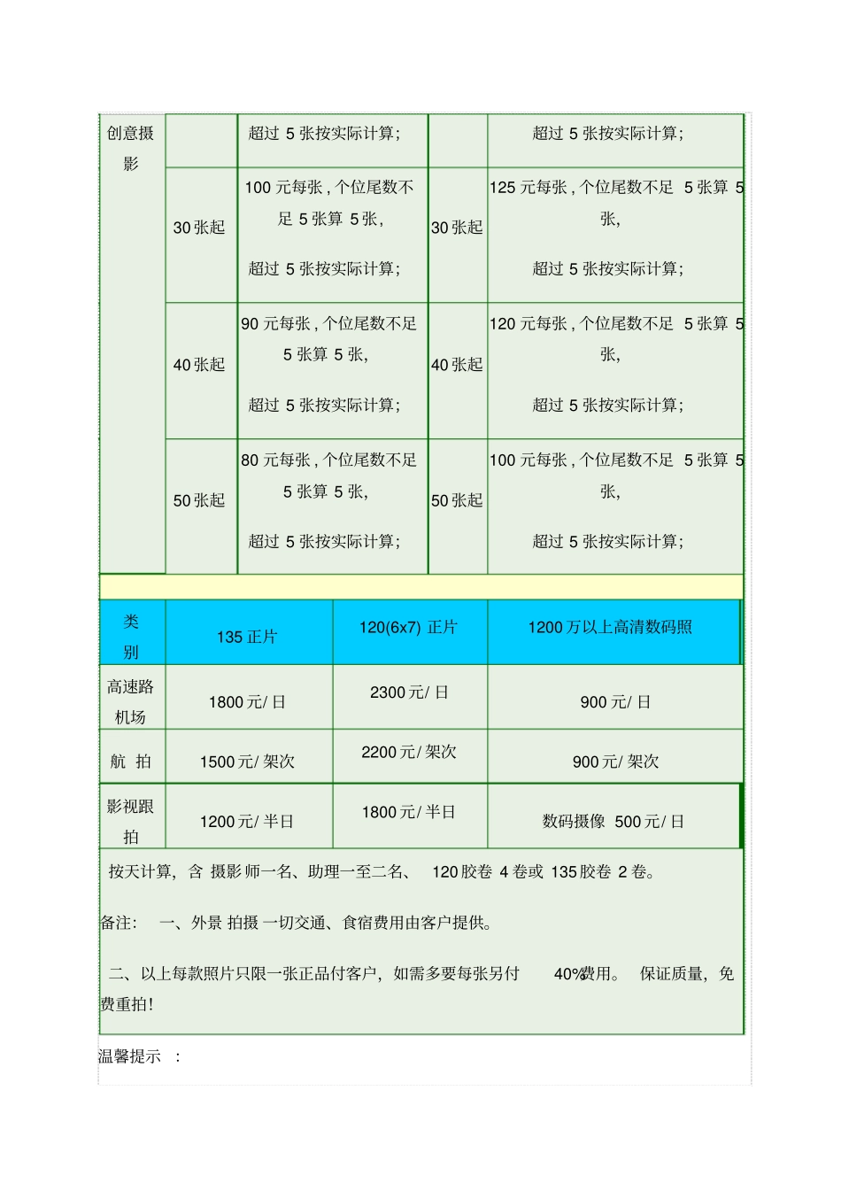 专业摄影报价表_第3页