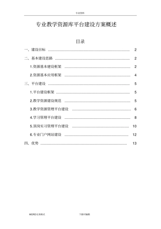专业教学资源库平台建设方案设计概述