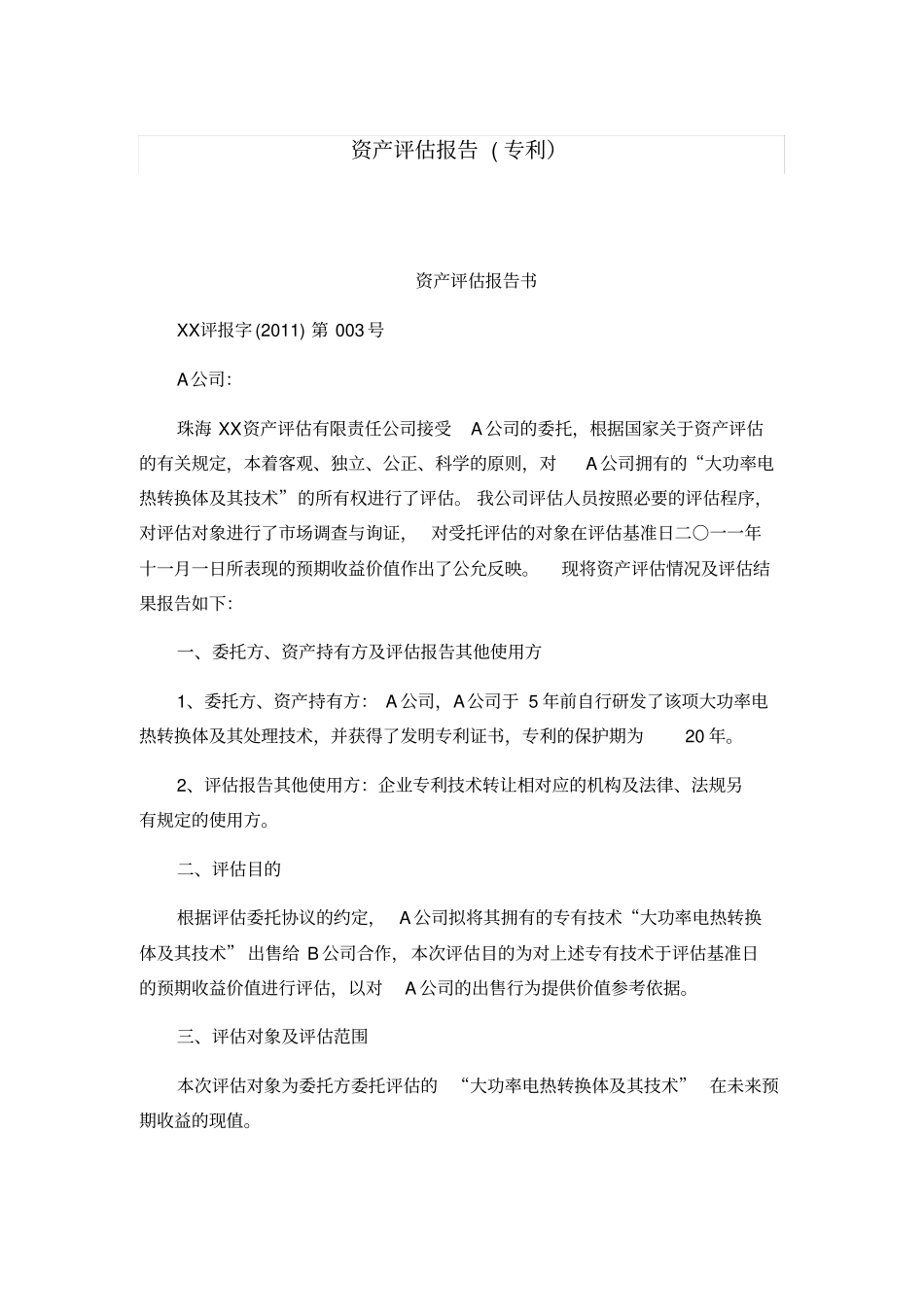 专利评价报告模板_第1页