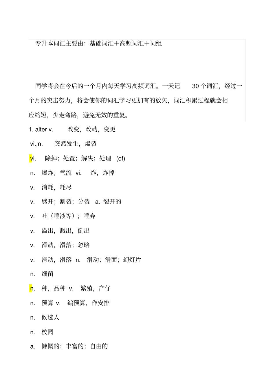 专升本英语高频词汇_第1页