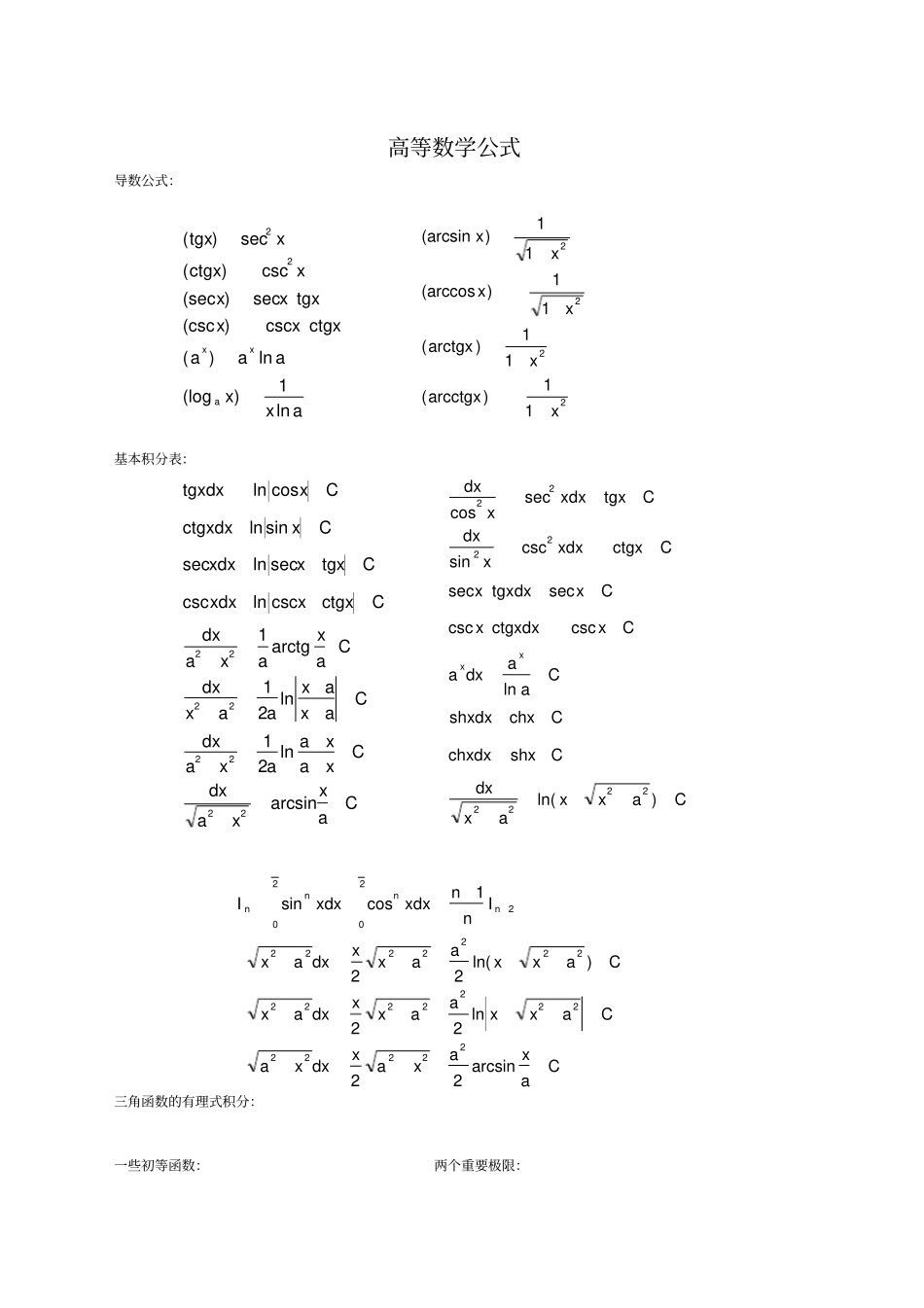专升本高数公式大全_第1页