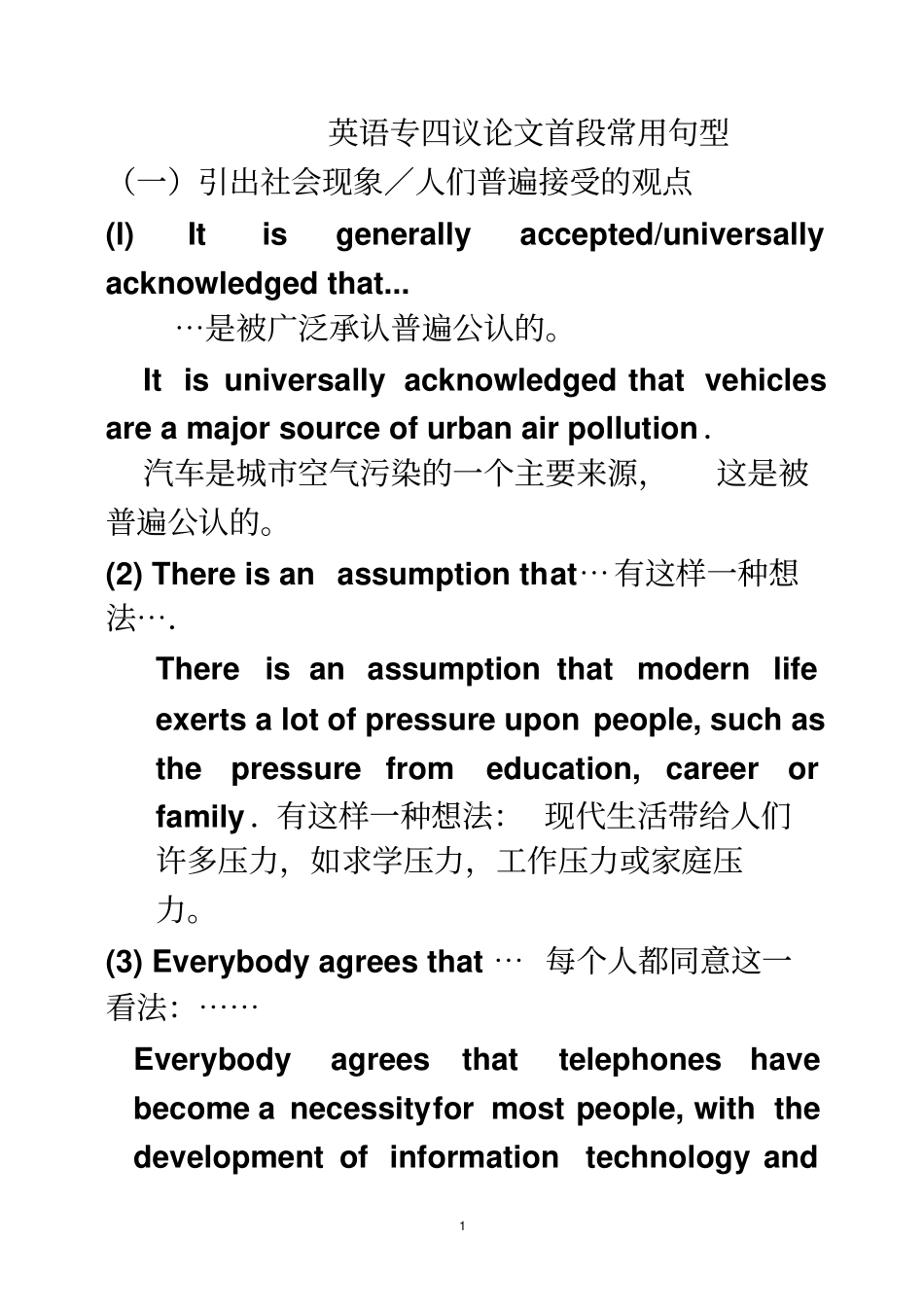 专四议论文首段常用句型汇总_第1页