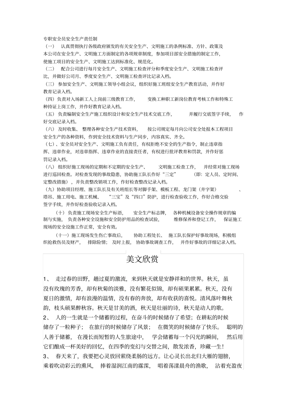 专职安全员安全生产责任制_第1页