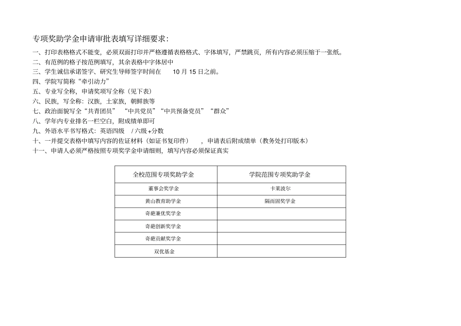 专项奖助学金申请审批表填写详细要求_第1页