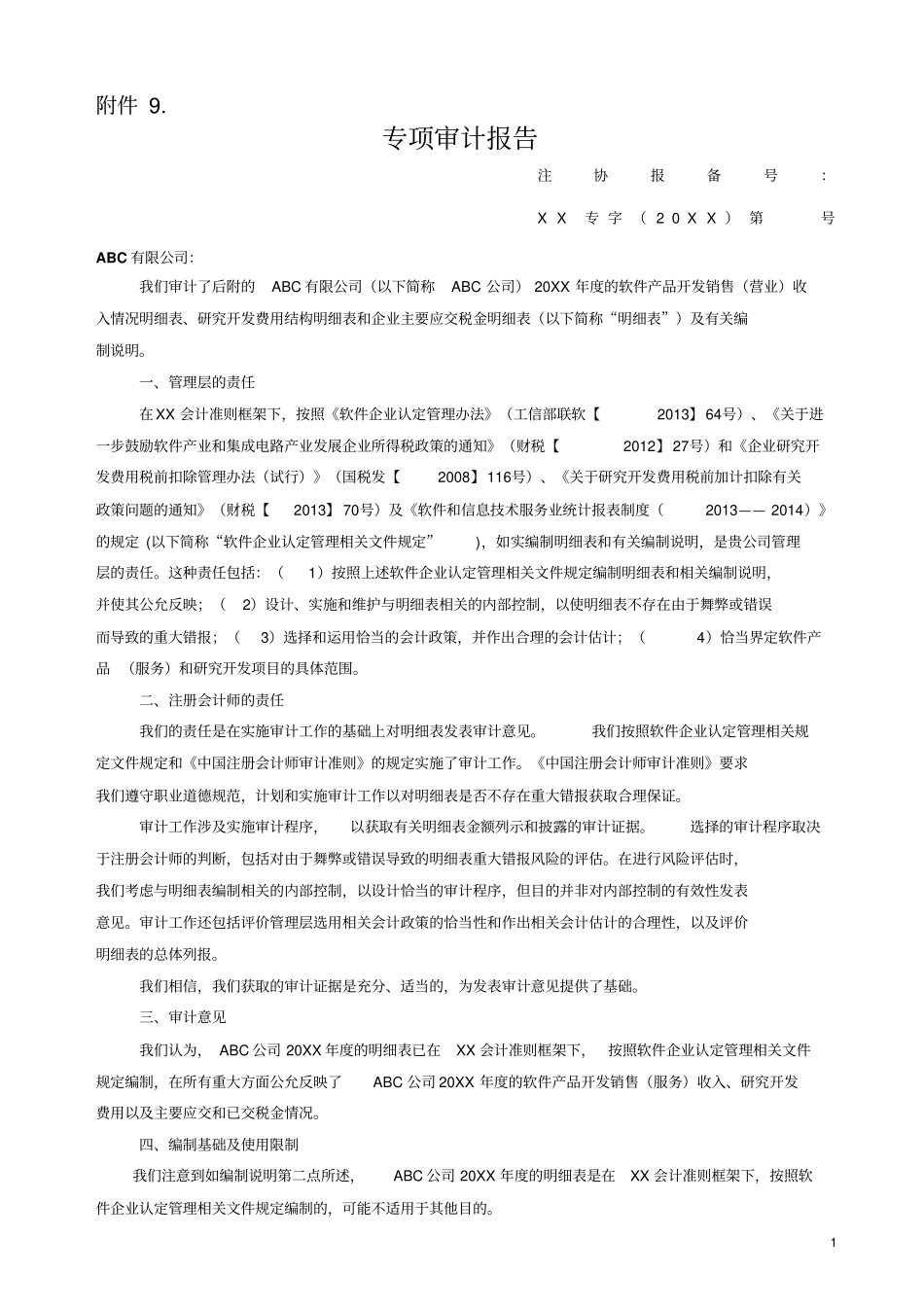 专项审计报告参考模版讲解_第1页