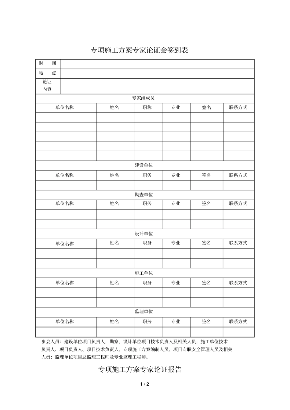 专项施工方案专家论证会签到表_第1页