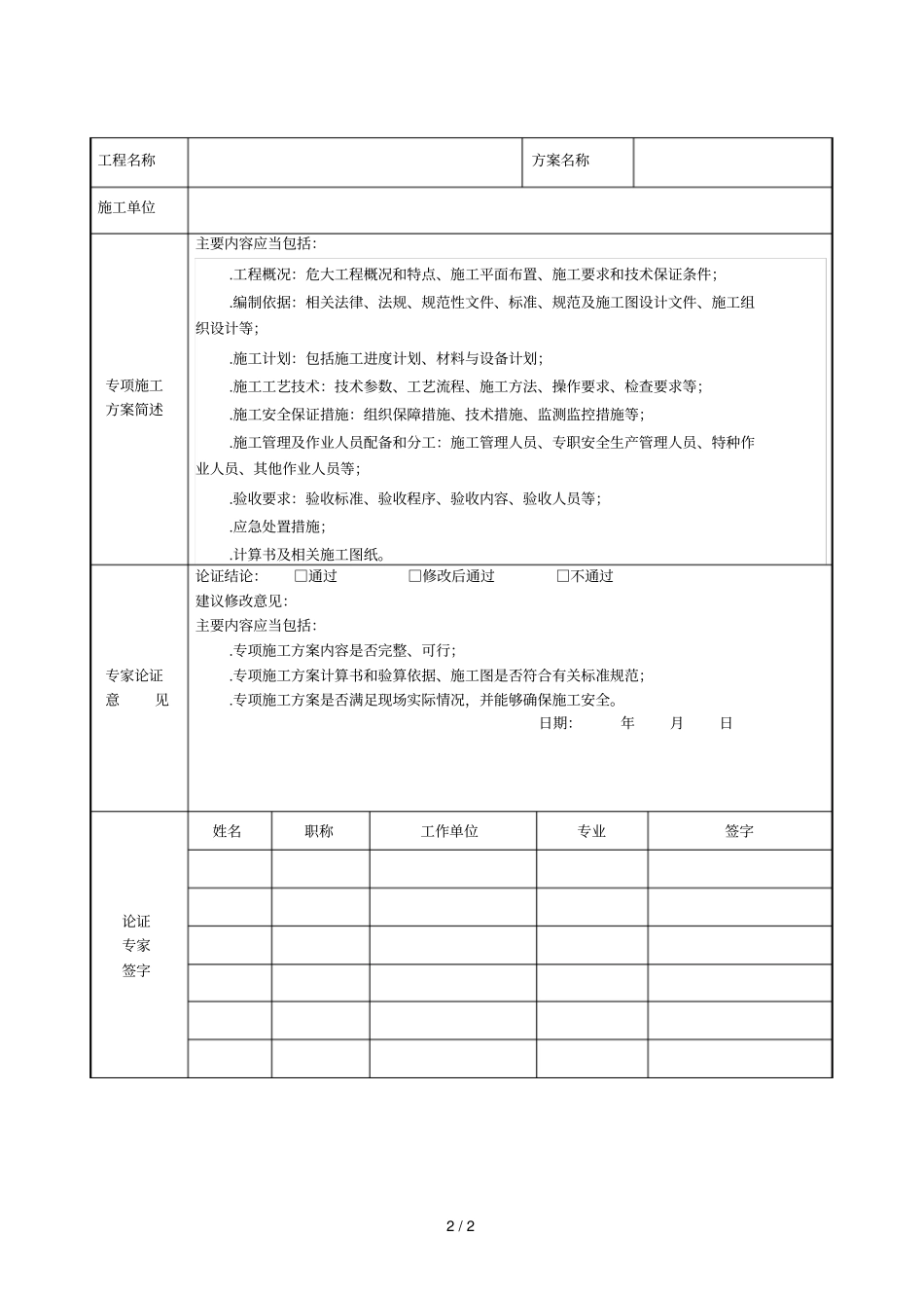 专项施工方案专家论证会签到表_第2页