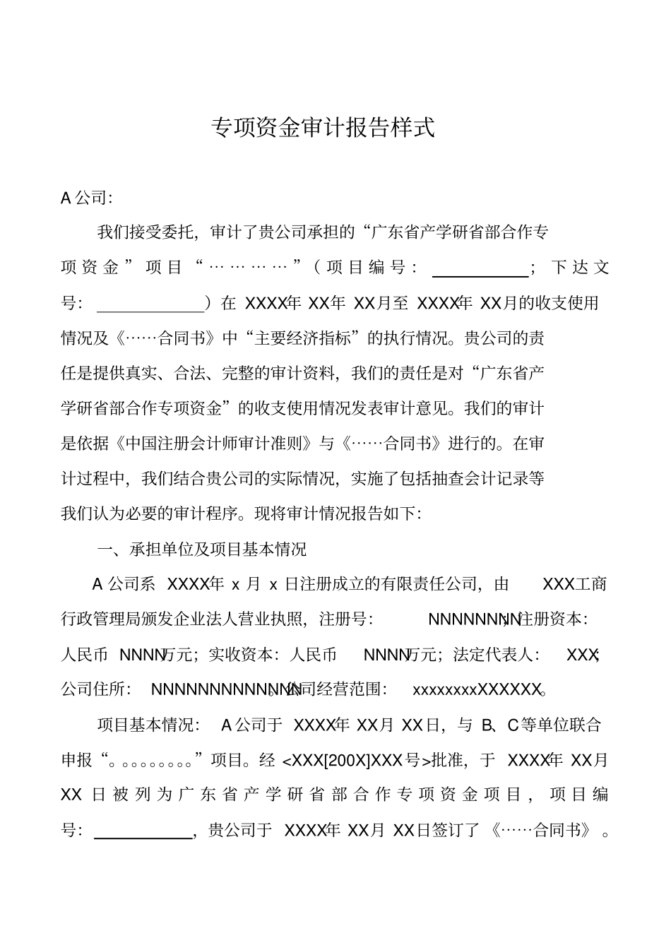 专项资金审计报告样式_第1页