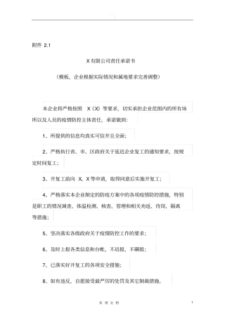 专题2：XXX公司责任承诺书模版